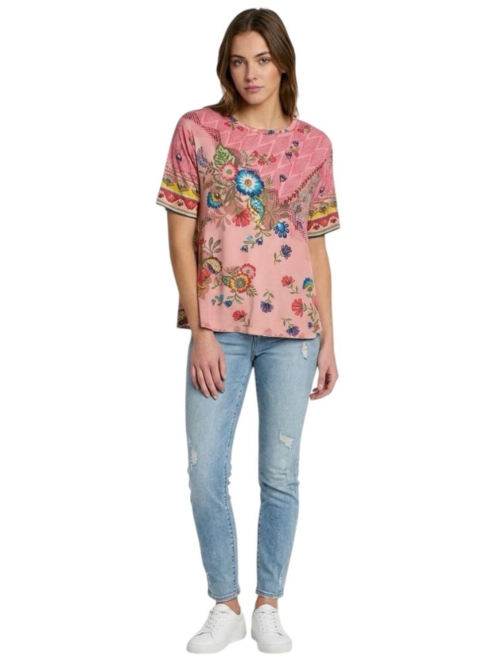 JOHNNY WAS Lakshmi Oversized Short Sleeve Cropped Tee - Size Large